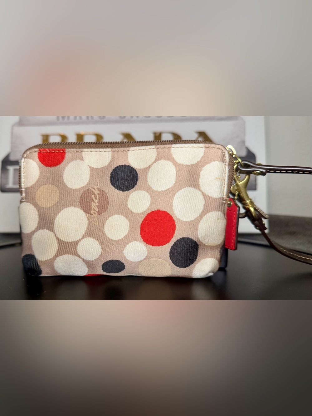 Coach Poppy Watercolor Polka Dot Double Zip Wristlet Style F49943 - Picture 2 of 9